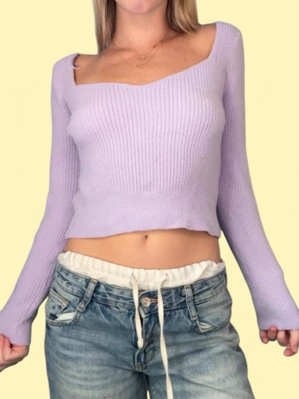 Topshop Lilac Ribbed Off-the-Shoulder Crop Sweater